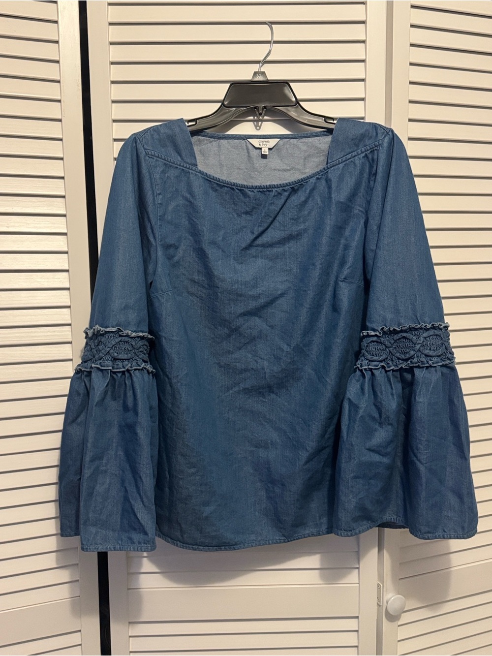 crown & ivy Blue Chambray Bell Sleeve Blouse - Picture 6 of 6
